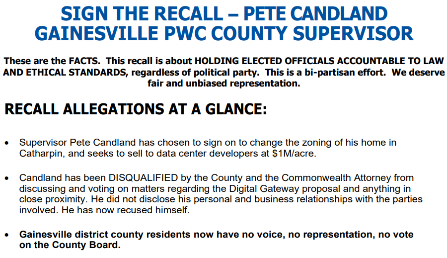 a Prince William County supervisor resigned in 2022 before recall petitions were filed with the Circuit Court