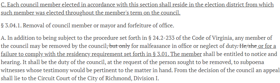 the General Assembly modified Richmond's charter to specify residency requirements for members of City Council