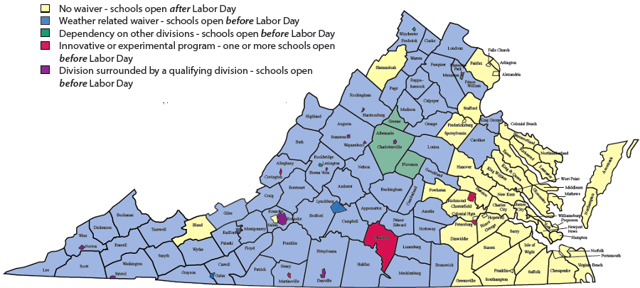 Virginia is a Dillon Rule state, not a Home Rule state, so the General Assembly can dictate to local jurisdictions when schools will open after summer vacation