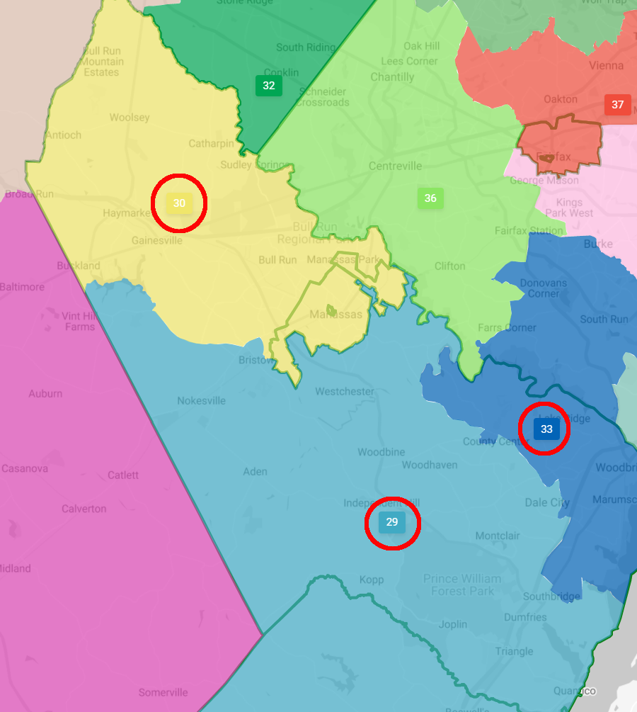 the final State Senate map placed all of Prince William County in three districts