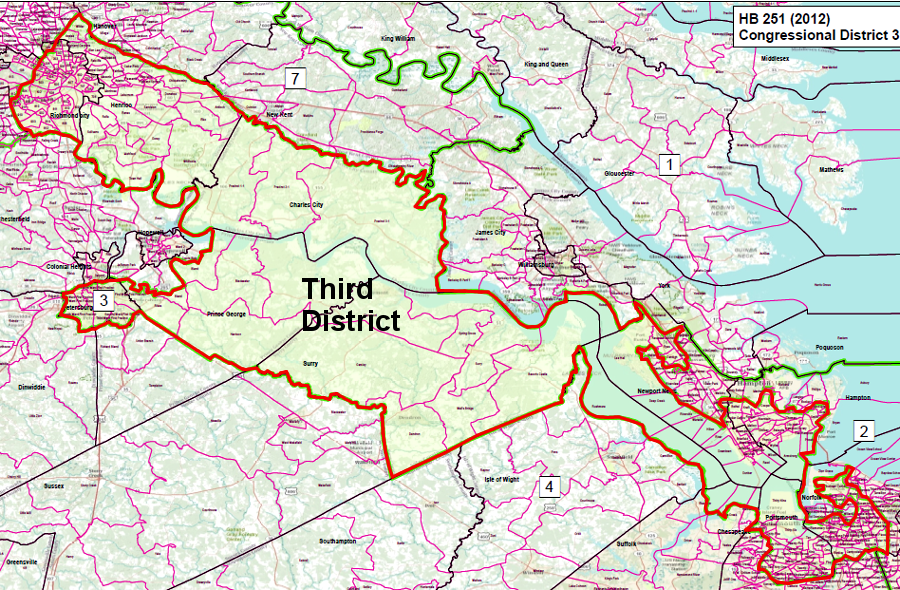 a panel of Federal judges ruled in 2014 that the Third Congressional District boundaries (as drawn in 2011, shown above) were intended to dilute the votes of minorities and violated the Voting Rights Act