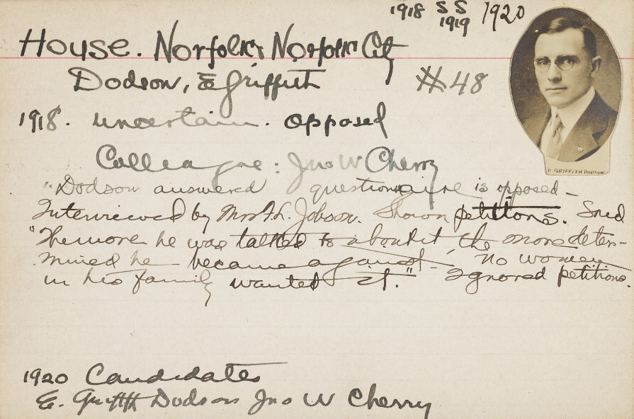 despite lobbying of state legislators by the Equal Suffrage League of Virginia, the General Assembly rejected a state constitutional amendment in 1912, 1914, and 1916 and ratification of the Nineteenth Amendment in 1920