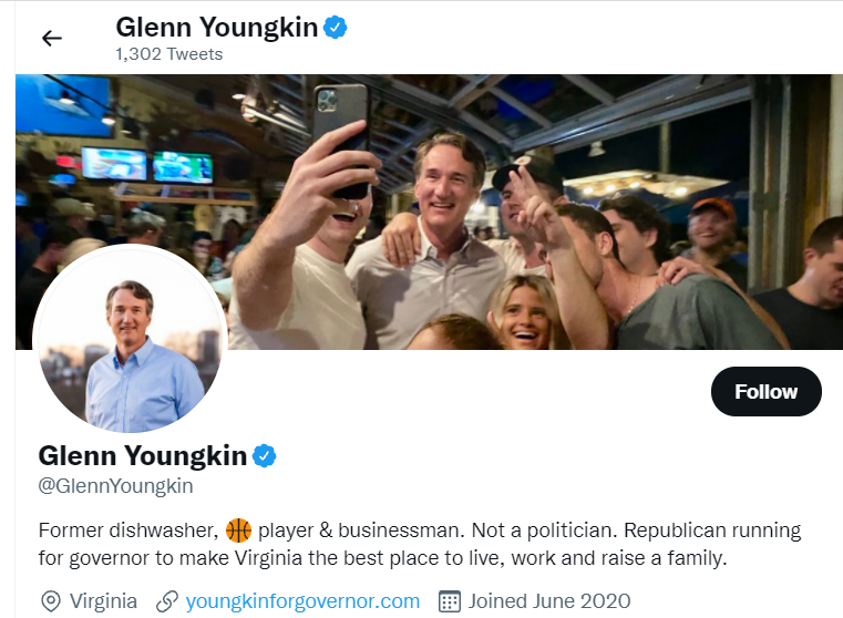 in 2021, Glenn Youngkin presented himself as a former dishwasher rather than as a Wall Street investor