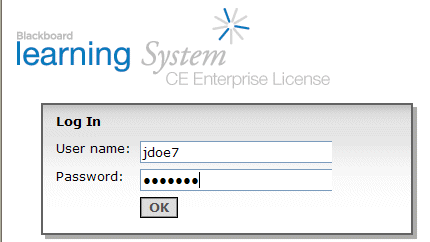 Blackboard log-on screen