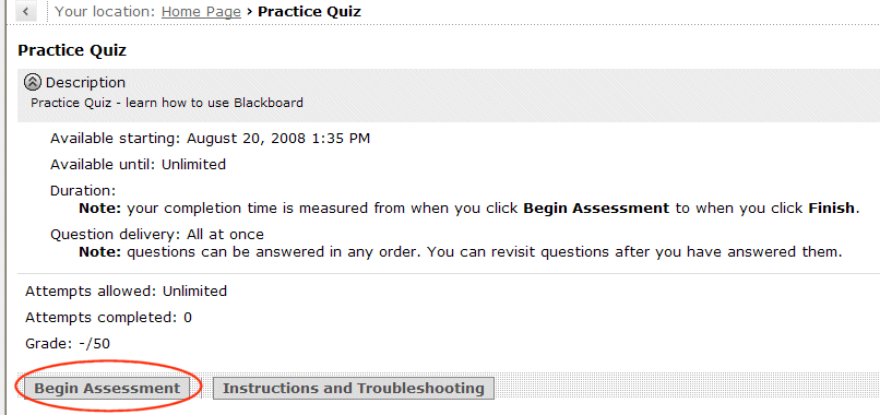 Go to start of assessment/quiz