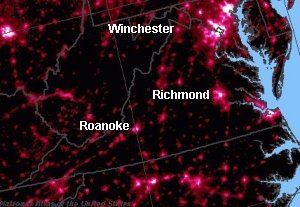 lights of Virginia from a satellite