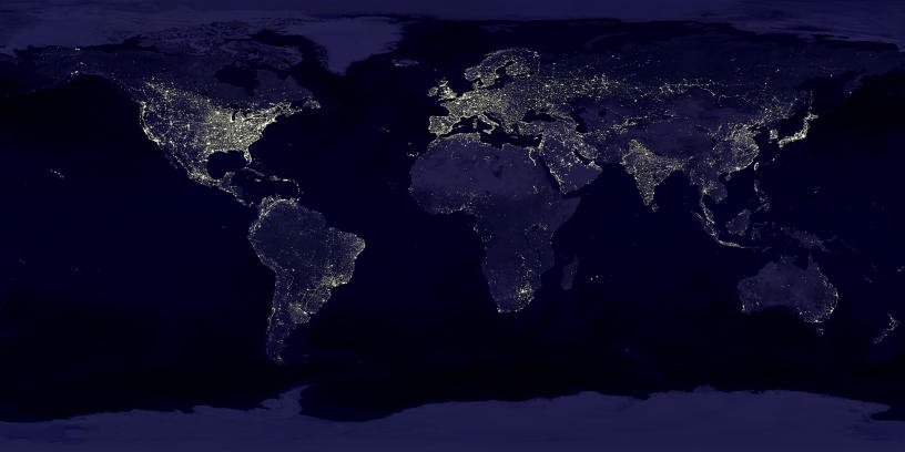 satellite image of lights at night