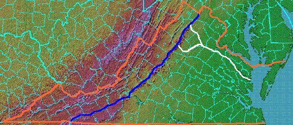 Blue Ridge and boundaries of Virginia counties