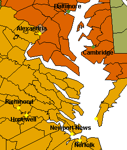 map of 6 Virginia ports