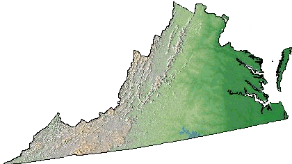 shaded relief map of Virginia