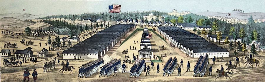 two rows of barracks bracketed a central compound at Camp Convalescent