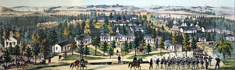 two rows of barracks bracketed a central compound at Camp Convalescent