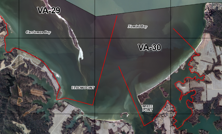 boundaries of Elbow Point Unit (VA-29) and White Point Unit (VA-30) reveal how little of the land on the shoreline was included in Coastal Barrier Resources System units