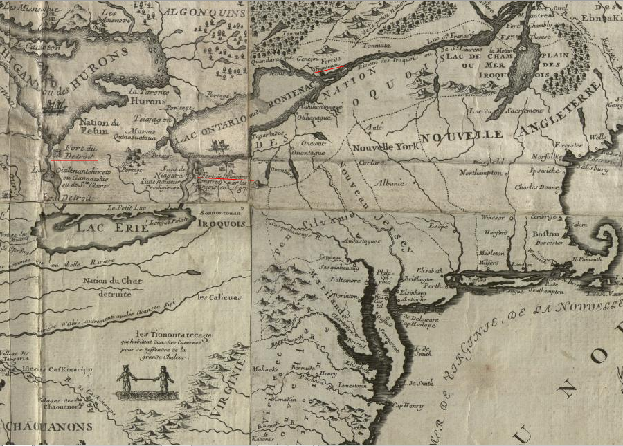 the French built forts at Frontenac in 1673, Niagara in 1679, and Detroit in 1701 to extend their trading network deeper into the backcounry - but in 1718, geographic knowledge of the Ohio River watershed was very thin