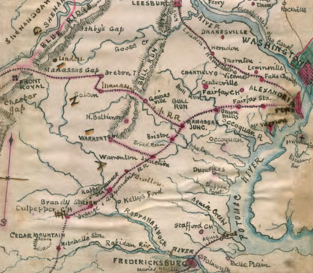 railroads in Northern Virginia at the start of the Civil War (when there was no direct rail connection between Fredericksburg-Alexandria