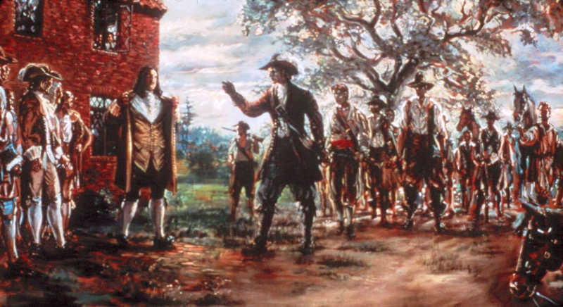 two members of Virginia gentry contested for power and authority over the frontier in 1676 when Governor Berkeley opened his jacket and challenged Nathaniel Bacon: Here shoot me before God, fair mark shoot.