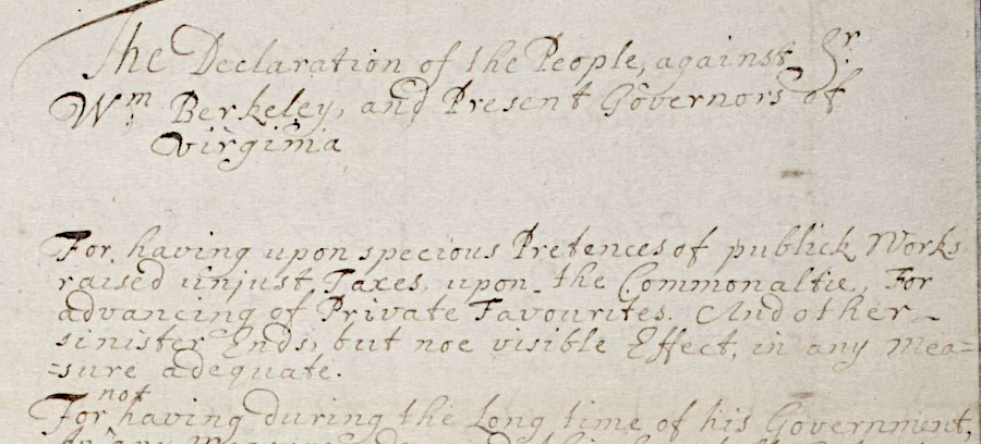 Nathaniel Bacon's Declaration of the People of Virginia was issued on July 30, 1676