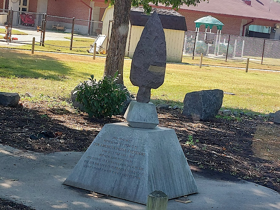 a sculpture next to the child care center acknowledges the original inhabitants of Defense Supply Center Richmond