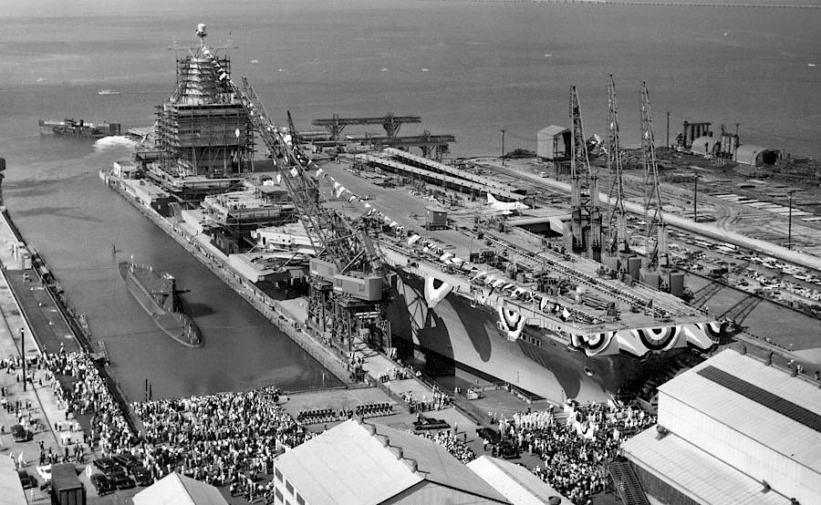 September 25, 1960 christening ceremony for Enterprise (CVN 65), the first US aircraft carrier powered by nuclear reactors