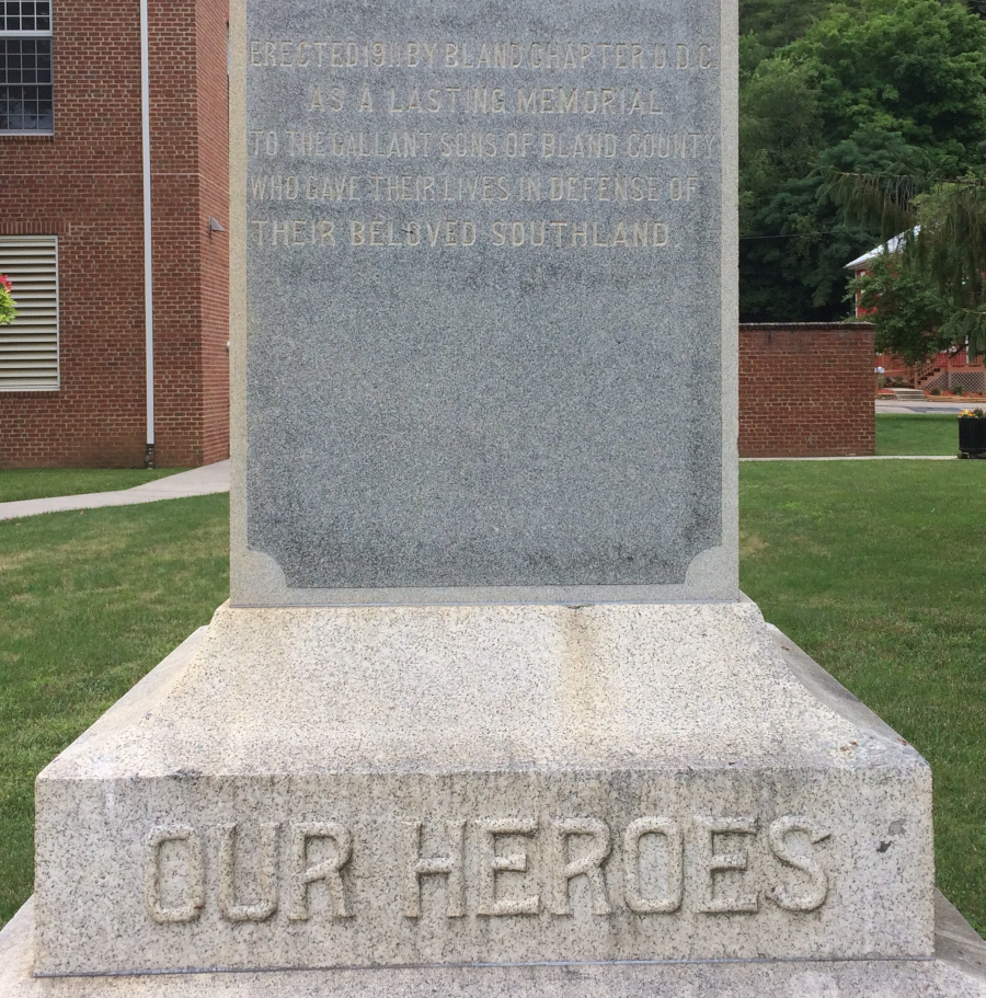 Confederate soldiers were valorized on monuments erected 50 years after the Civil War ended, such as this one at Bland County Courthouse