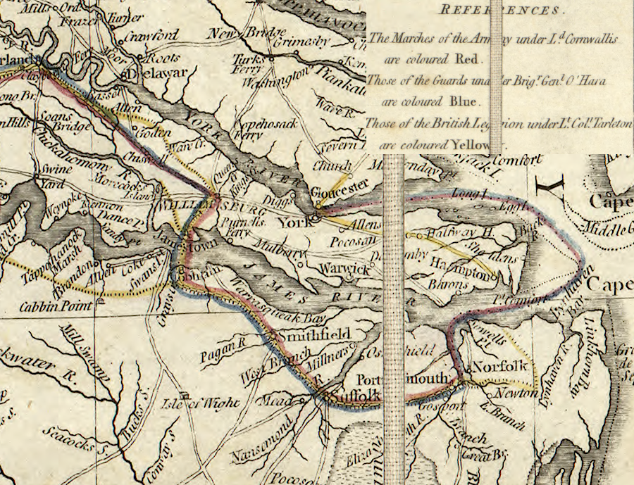 the British sailed from Portsmouth to Yorktown in August, 1781 in anticipation of getting resupplied there