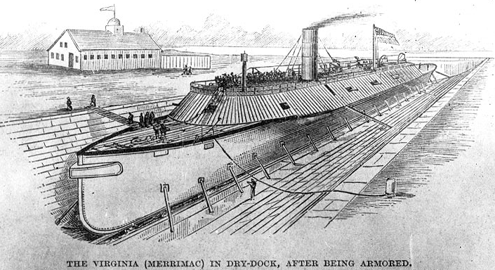 Drydock #1 at Gosport Navy Yard, completed in 1834, was used to convert the USS Merrimac into the CSS Virginia