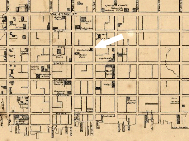 Colonel Ellsworth was killed at the Marshall Hotel, on the intersection of King and Pitt
