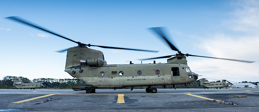 US Army C-47 Chinook at Felker Army Airfield, in training operation at Joint Base Langley-Eustis