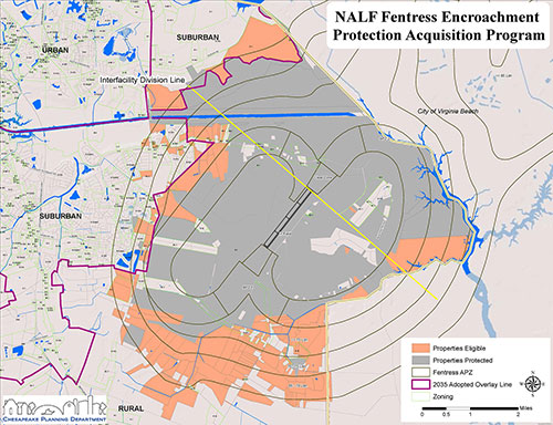 properties eligible for acquisition next to Fentress Naval Auxiliary Landing Field