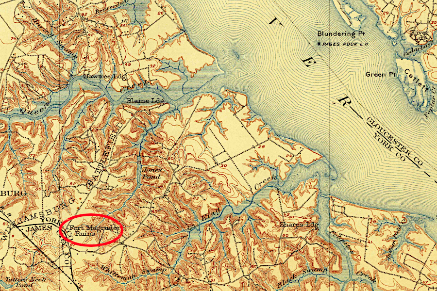 much of Civil War-era Fort Magruder was flattened in 1916 to created DuPont's dynamite plant and housing at Penniman