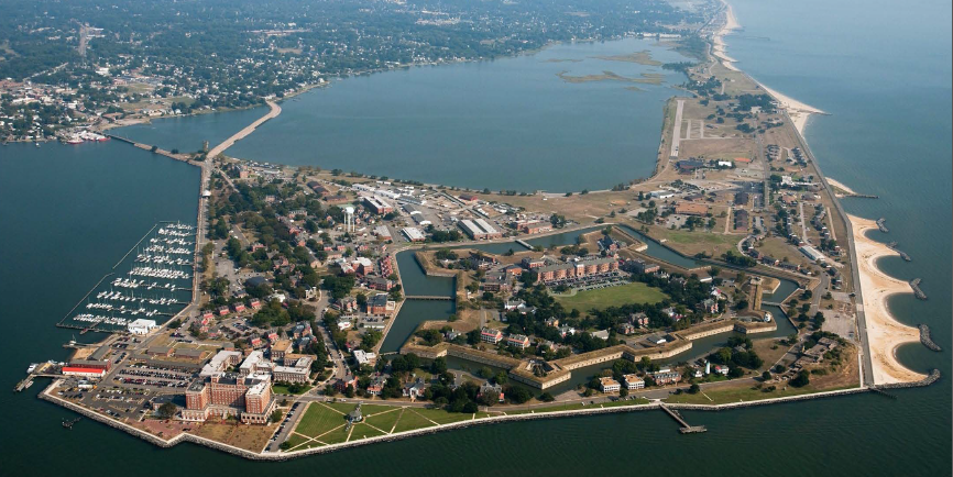 a moat surrounds Fort Monroe on Old Point Comfort