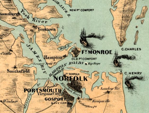 Fort Monroe and Rip Raps (site of Fort Calhoun, renamed Fort Wool) in 1861