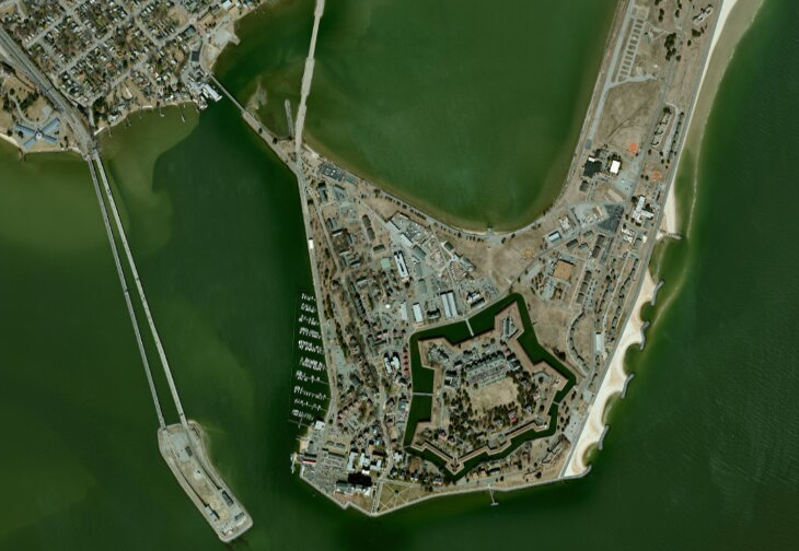 Fort Monroe is at the eastern tip of the Peninsula, next to the Hampton Roads Bridge-Tunnel