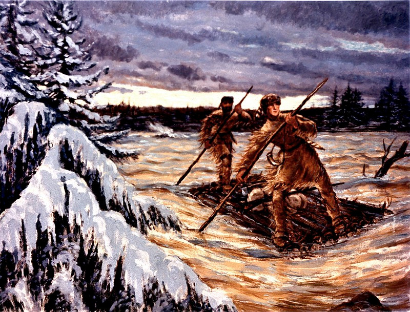 George Washington and Christopher Gist made a hazardous trip through the backcountry to reach the French at Fort Le Boeuf in 1753