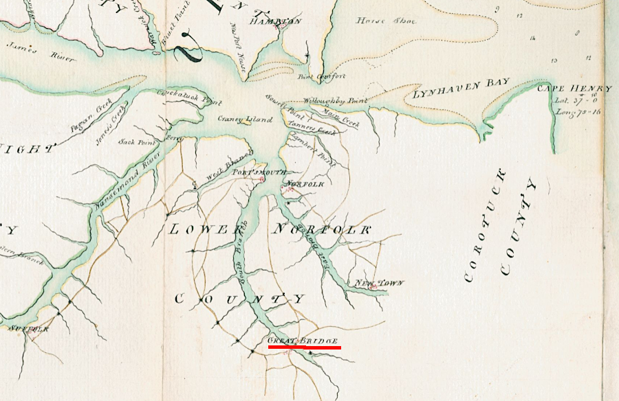 the British controlled the waterways in 1775, so the only way for the Virginians to recapture Nortfolk was to march on foot past Great Bridge