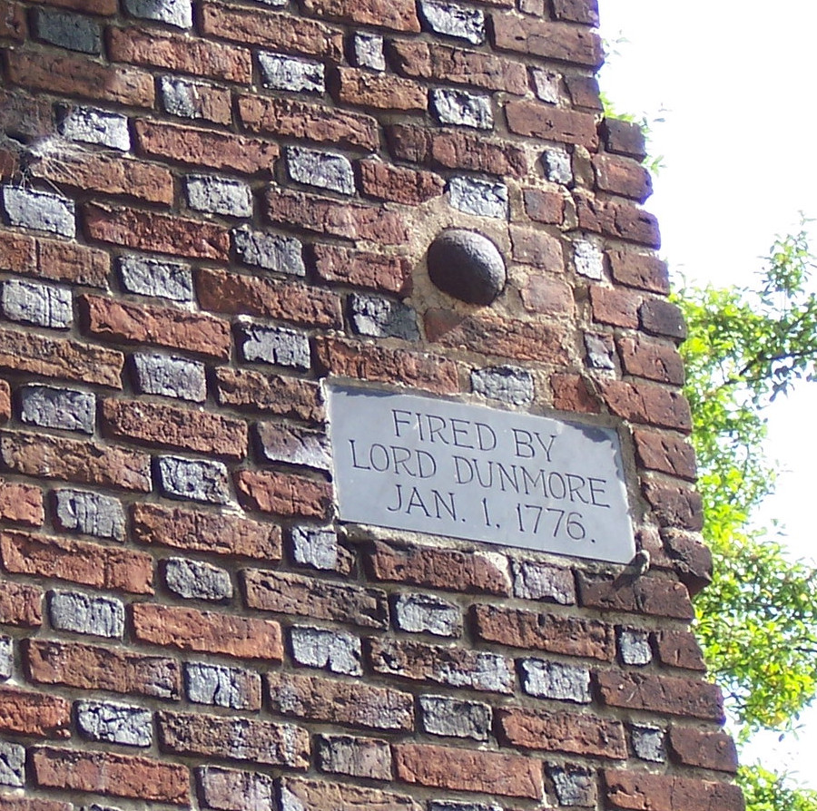 a cannonball was re-installed in the church wall, allocating blame to Lord Dunmore