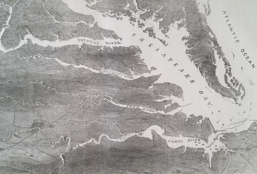 in the 1862 Peninsula Campaign, the Union Navy supplied McClellan's army via the York River and then the James River (after the change in base)