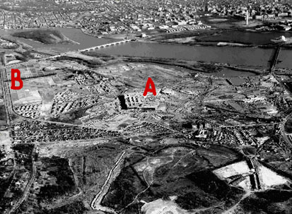 President Roosevelt moved the site of the Pentagon about one mile (from B to A)