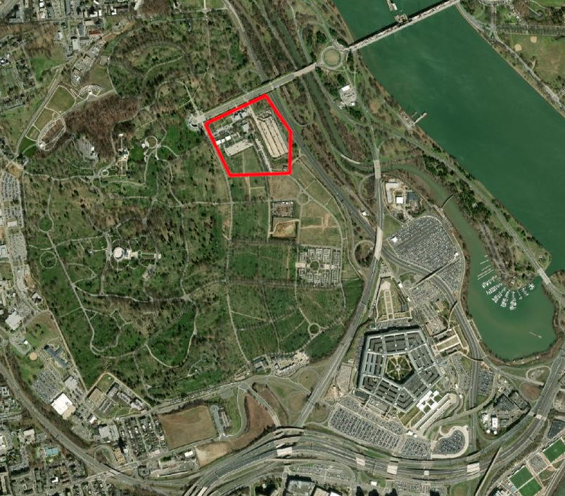 approximate location of Pentagon, as planned on Arlington Experimental Farm location