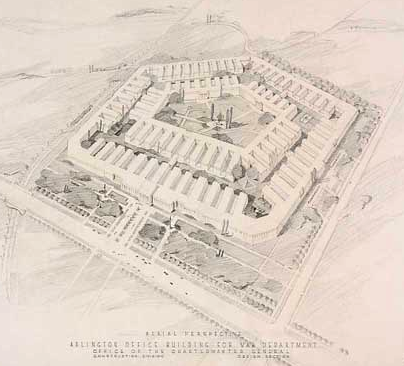 the original five-sided building had only two rings of offices