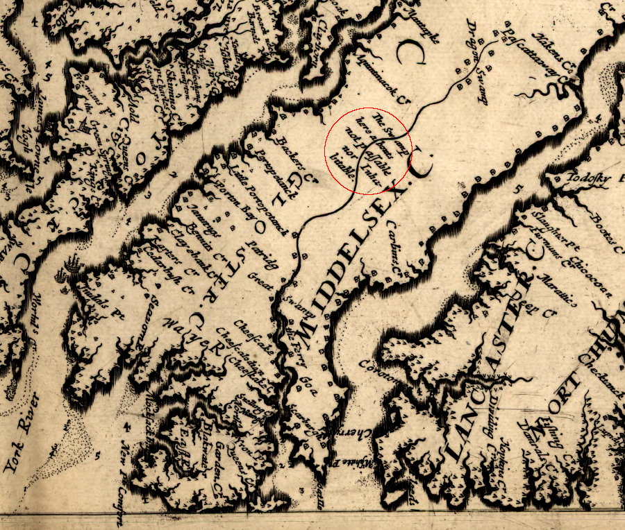 to escape Bacon's troops in 1676, the Pamunkey retreated into the swamps along the Piankatank River, which a 1670 map described as not passable nor inhabitable