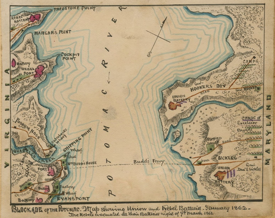 Confederates blockaded the Potomac River in the winter of 1861-62, until the northern defense line based on the Occoquan River was abandoned and forces moved to protect Richmond against McClelland's Peninsula Campaign