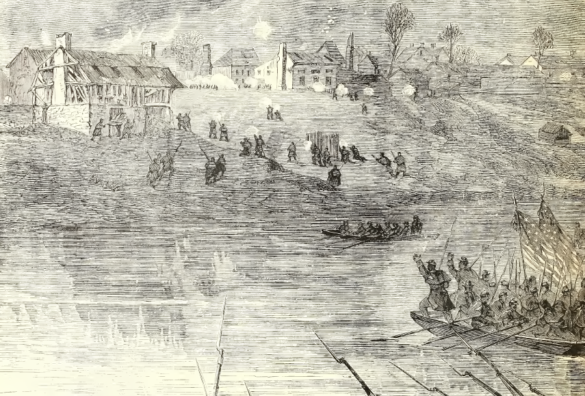 Union forces used boats to cross the Rappahannock River before pontoon bridges could be completed in December, 1862