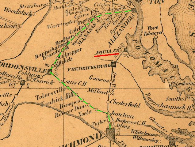 map showing railroad links between Alexandria to Richmond, 1861