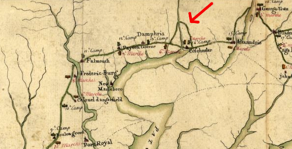 when marching from New York to Yorktown, French and American troops ferried across the Occoquan River at Woodbridge, while the wagon train went upstream to cross at Wolf Run Shoals