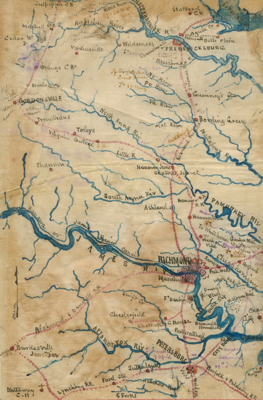 until 1872, the northern end of the Richmond, Fredericksburg, and Potomac (RF&P) Railroad was Aquia Landing on the Potomac River, where steamboats from Washington DC docked