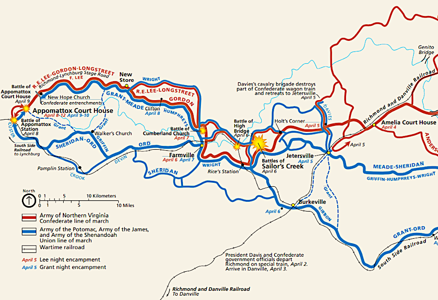 Union forces blocked Lee's efforts to move to Danville, and finally surrounded the Army of Northern Virginia at Appomattox