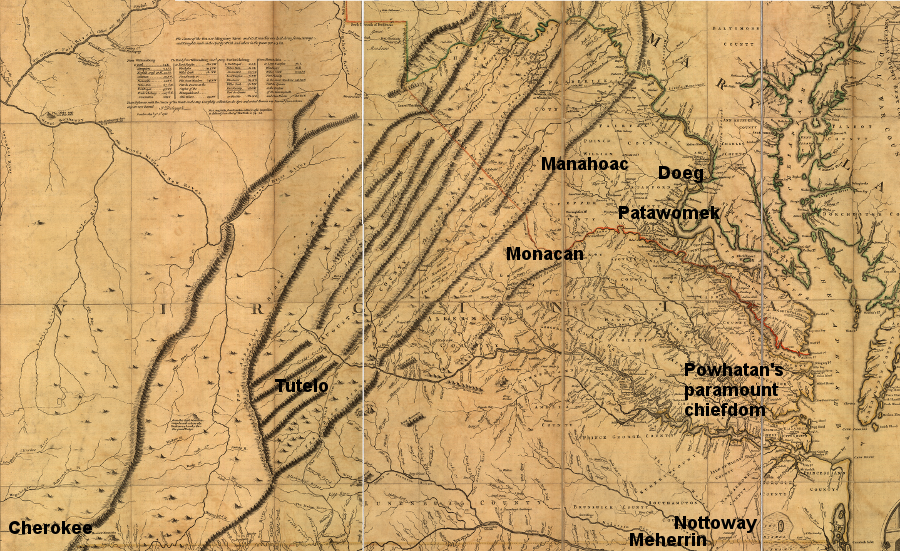 location of different tribes in Virginia in 1607