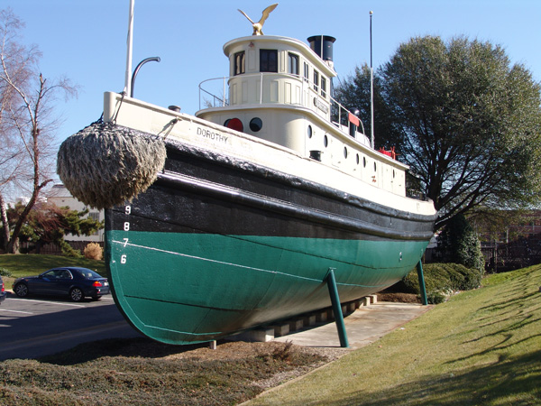 the tugboat Dorothy was restored for the Bicentennial celebrations in 1976, and is a Newport News landmark in front of the shipyard's main office