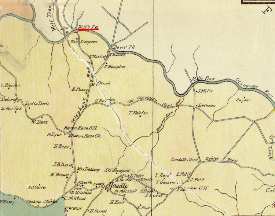 the road south of Wolf's Ford, where French artillery crossed the Occoquan River in 1781, was known as Telphone Road in 1901